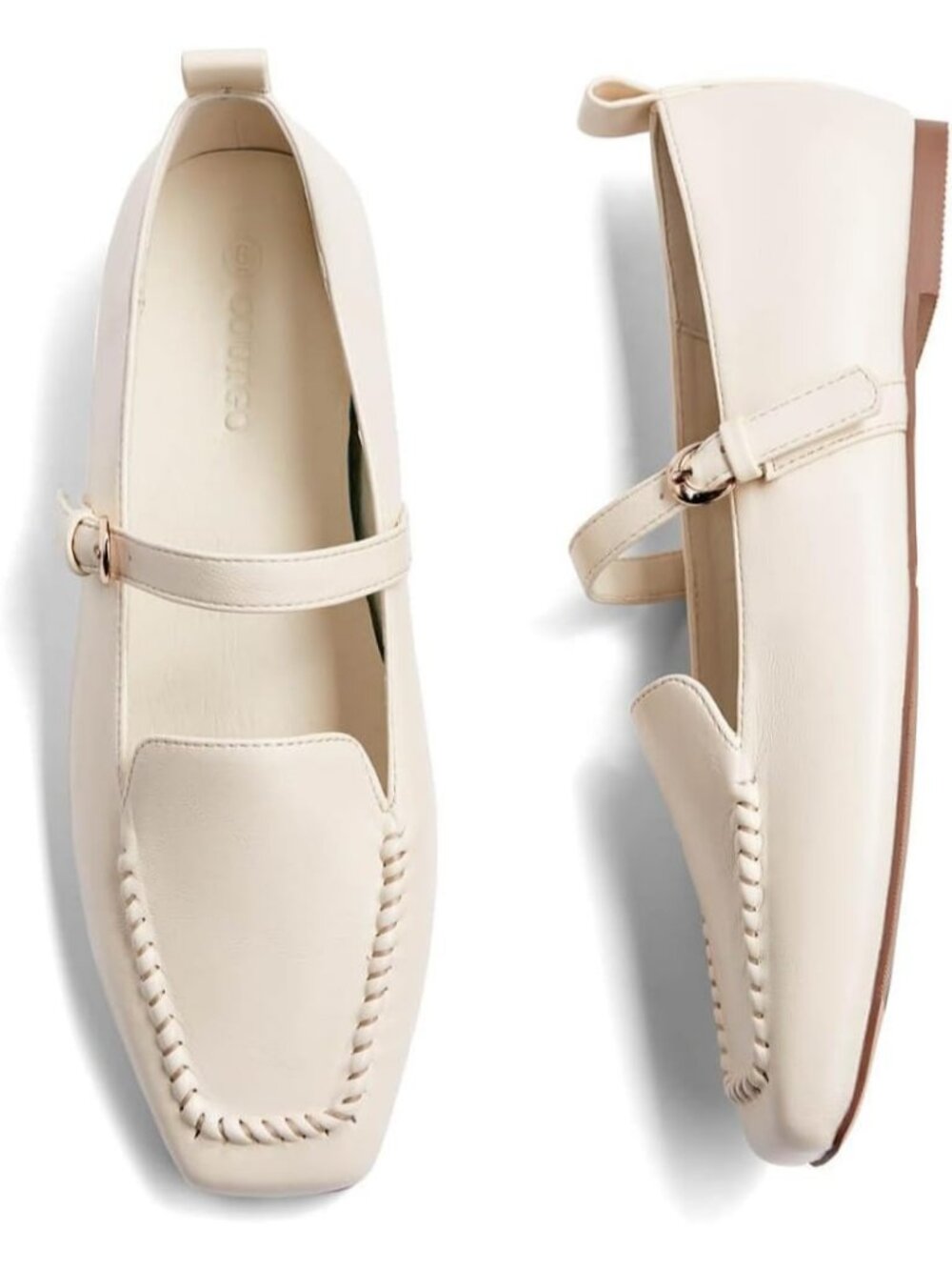 Women's Cream White Mary Jane Ballet Flats Loafers Square Toe Comfortable Shoes